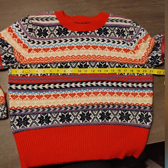 J. Crew Button Fair Isle Crewneck Sweater Lambs Wool Blend Size Large - Picture 8 of 16